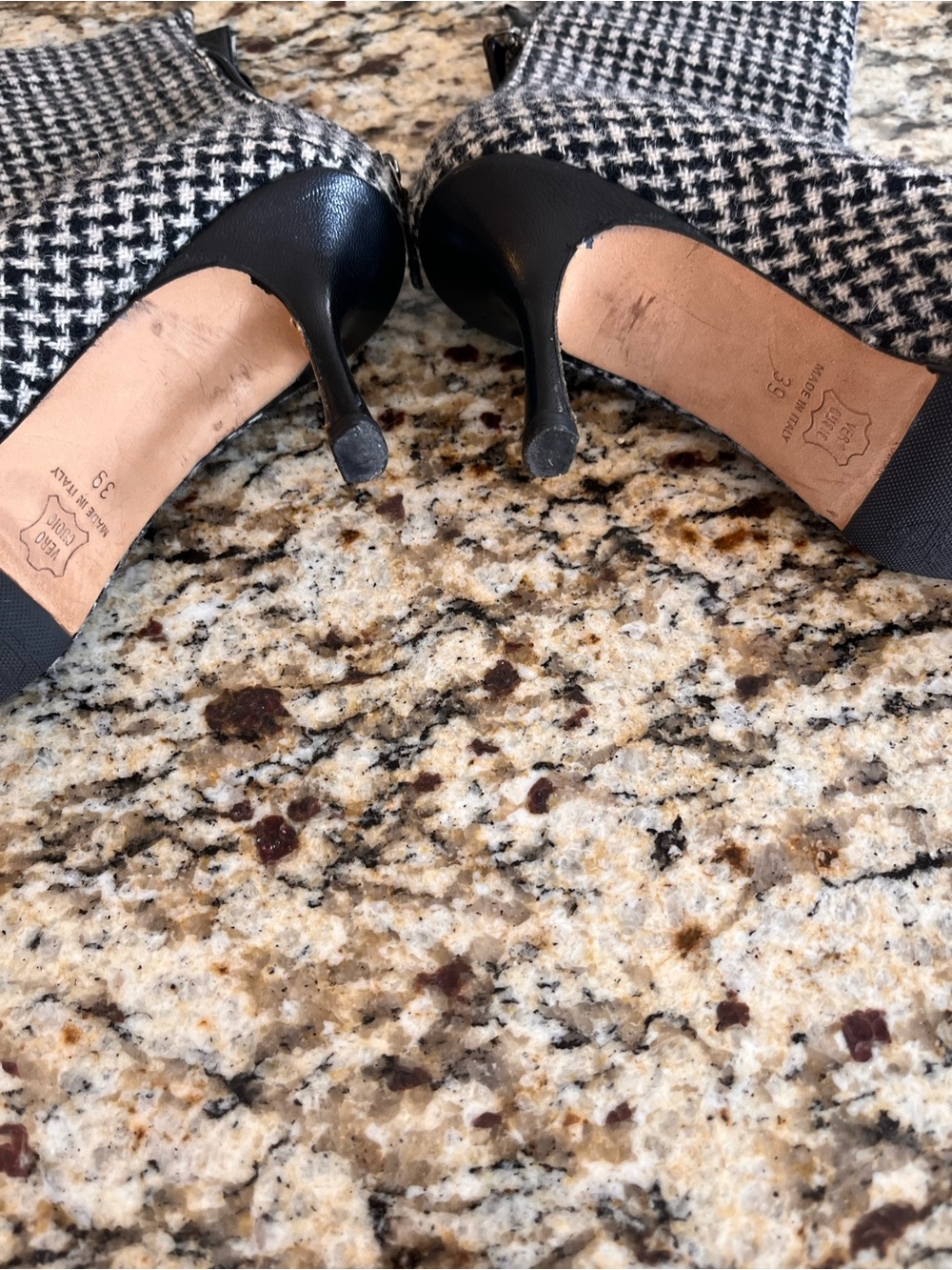 Jimmy Choo Black and White Houndstooth Ankle Heels